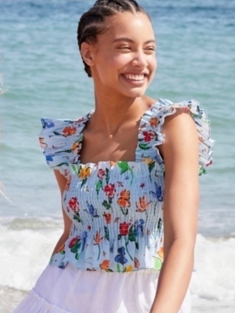 Hill House Ellie Crop Top 100% LINEN in Space Floral Size XS